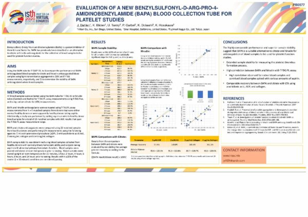 Poster_BAPA_ISTH2020_Evaluation_New_Benzylsulfonyl-D-Arg-Pro-4-Amidinobenzylamide_(BAPA)_Blood_Collection_Tube_for_Platelet_Function_Studies_Protect_Eng