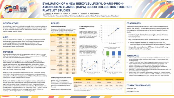 Poster_ISTH2020_Evaluation of a New Benzylsulfonyl-D-Arg-Pro-4-Amidinobenzylamide (BAPA) Blood Collection Tube for Platelet Function Studies
