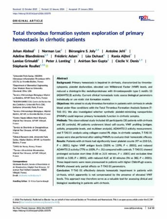2026 Publication – Evaluation of Primary Hemostasis in Cirrhotic Patients Using the Total Thrombus Formation Analysis System (T-TAS 01)