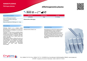 Product sheet Afibrinogenemia plasma