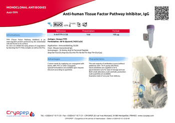 Product sheet Anti-human Tissue Factor Pathway Inhibitor, IgG