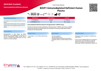 Product sheet B2GP1 Immunodepleted Deficient Human Plasma 