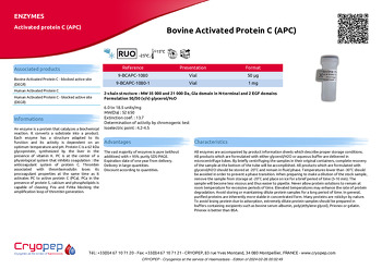 Product sheet Bovine Activated Protein C (APC)