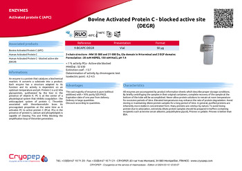 Product sheet Bovine Activated Protein C - blocked active site (DEGR) 