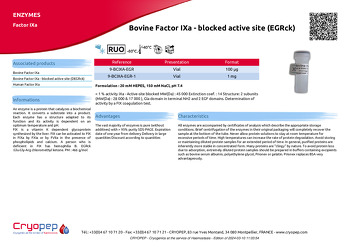 Product sheet Bovine Factor IXa - blocked active site (EGRck)
