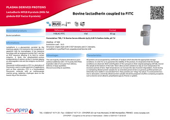 Product sheet Bovine lactadherin coupled to FITC