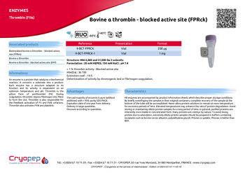 Product sheet Bovine α thrombin - blocked active site (FPRck)
