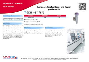 Product sheet Burro polyclonal antibody anti-human prothrombin
