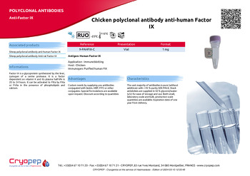 Product sheet Chicken polyclonal antibody anti-human Factor IX