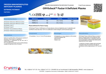 Product sheet CRYOcheck™ Factor II Deficient Plasma
