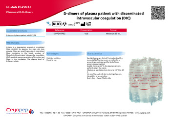 Product sheet D-dimers of plasma patient with disseminated intravascular coagulation (DIC)