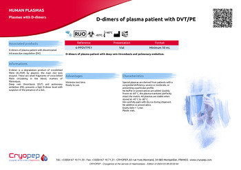 Product sheet D-dimers of plasma patient with DVT/PE