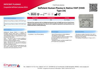 Product sheet Deficient Human Plasma in Native VWF (VWD Type 2A)