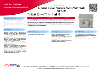 Product sheet Deficient Human Plasma in Native VWF (VWD Type 2B)