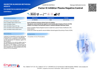 Product sheet Factor IX Inhibitor Plasma Negative Control
