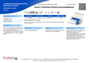 Product sheet Factor V Deficient Plasma Immunodepleted