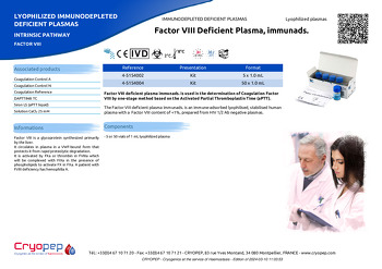 Product sheet Factor VIII Deficient Plasma, immunads.