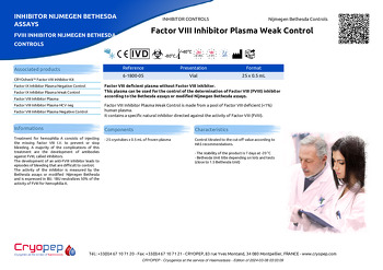 Product sheet Factor VIII Inhibitor Plasma Weak Control
