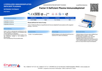 Product sheet Factor X Deficient Plasma Immunodepleted