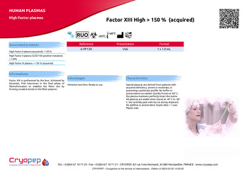 Product sheet Factor XIII High > 150 %  (acquired)