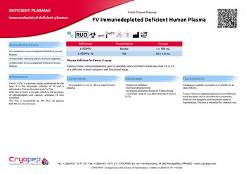 Product sheet FV Immunodepleted Deficient Human Plasma