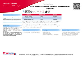 Product sheet FVIII Immunodepleted Deficient Human Plasma with VWF 