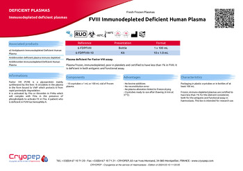 Product sheet FVIII Immunodepleted Deficient Human Plasma