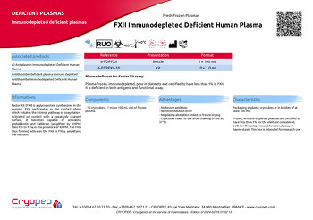 Product sheet FXII Immunodepleted Deficient Human Plasma  