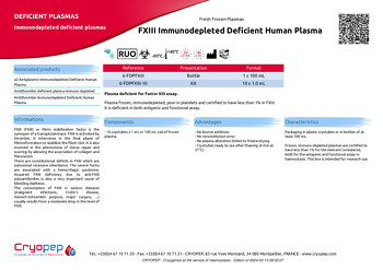 Product sheet FXIII Immunodepleted Deficient Human Plasma  