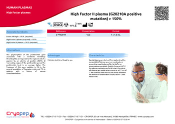Product sheet High Factor II plasma (G20210A positive mutation) > 150%