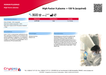 Product sheet High Factor X plasma  > 150 % (acquired)