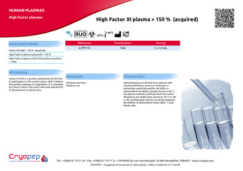 Product sheet High Factor XI plasma > 150 %  (acquired)