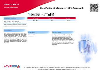 Product sheet High Factor XII plasma  > 150 % (acquired)