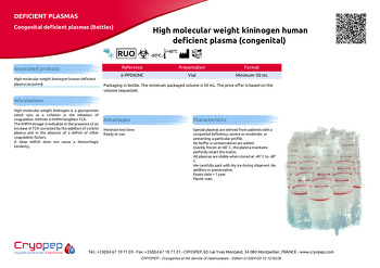 Product sheet High molecular weight kininogen human deficient plasma (congenital) 
