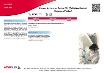 Product sheet Human Activated Factor XII (FXIIa) (activated Hageman Factor)