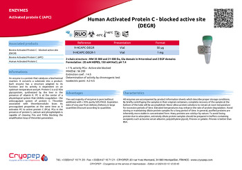 Product sheet Human Activated Protein C - blocked active site (DEGR)