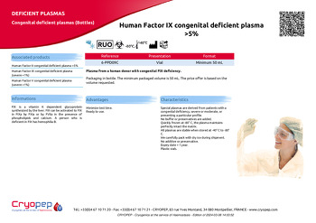 Product sheet Human Factor IX congenital deficient plasma >5%
