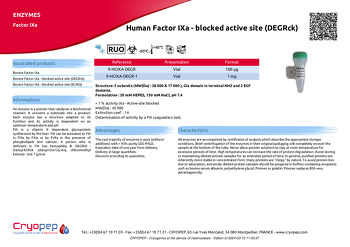 Product sheet Human Factor IXa - blocked active site (DEGRck)