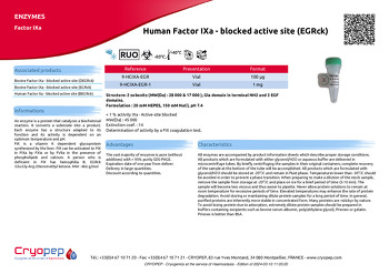 Product sheet Human Factor IXa - blocked active site (EGRck)