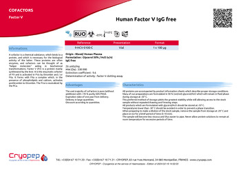 Product sheet Human Factor V IgG free