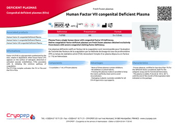 Product sheet Human Factor VII congenital Deficient Plasma