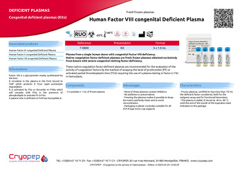 Product sheet Human Factor VIII congenital Deficient Plasma