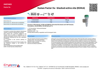 Product sheet Human Factor Xa - blocked active site (EGRck)