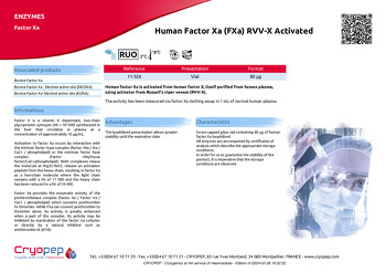 Product sheet Human Factor Xa (FXa) RVV-X Activated