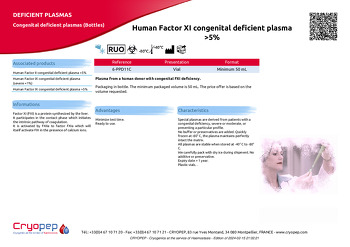Product sheet Human Factor XI congenital deficient plasma >5%