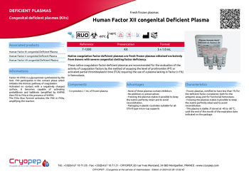 Product sheet Human Factor XII congenital Deficient Plasma