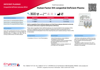 Product sheet Human Factor XIII congenital Deficient Plasma