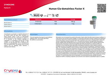 Product sheet Human Gla-domainless Factor X