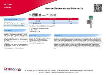 Product sheet Human Gla-domainless ß-Factor Xa
