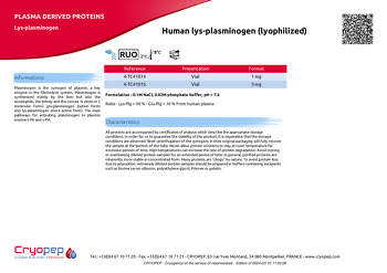 Product sheet Human lys-plasminogen (lyophilized)